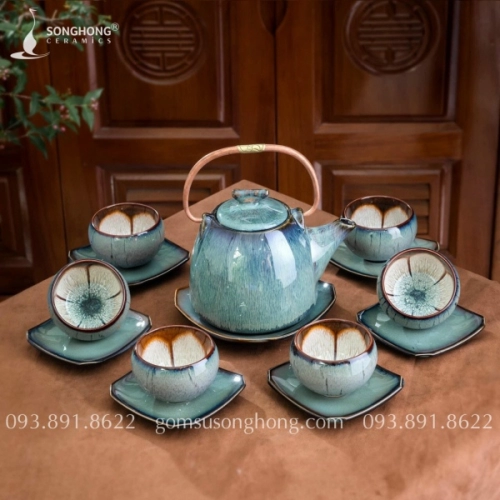 Bộ Trà (Ấm Chén) Men Hỏa Biến - Mẫu 3