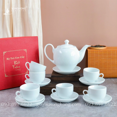Bộ Trà (Ấm Chén) Sứ Trắng 500ml - Mẫu 1