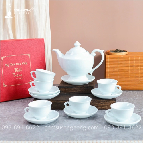 Bộ Trà (Ấm Chén) Sứ Trắng 900ml - Mẫu 9