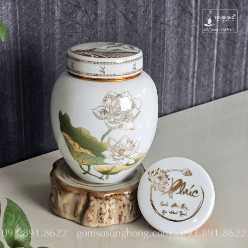 Hũ Sứ Đựng Trà 480ml Sen Xanh