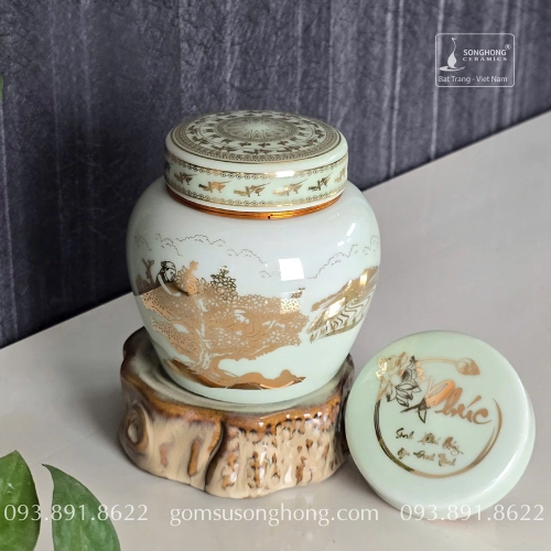 Hũ Sứ Đựng Trà 400ml Men Xanh Ngọc