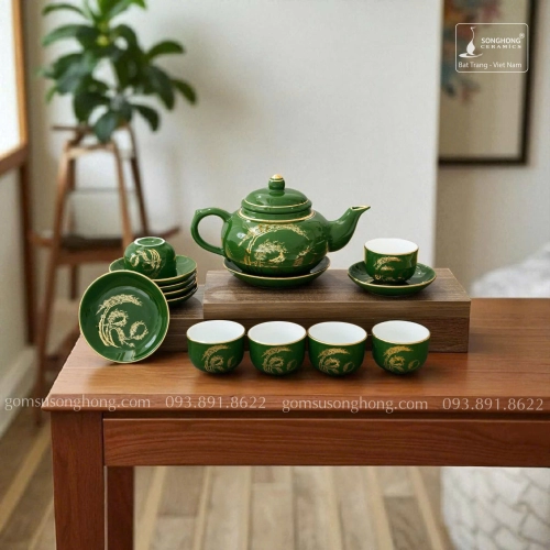 Bộ Trà Chữ Thọ Cây Tùng Vàng Kim - Mẫu 2