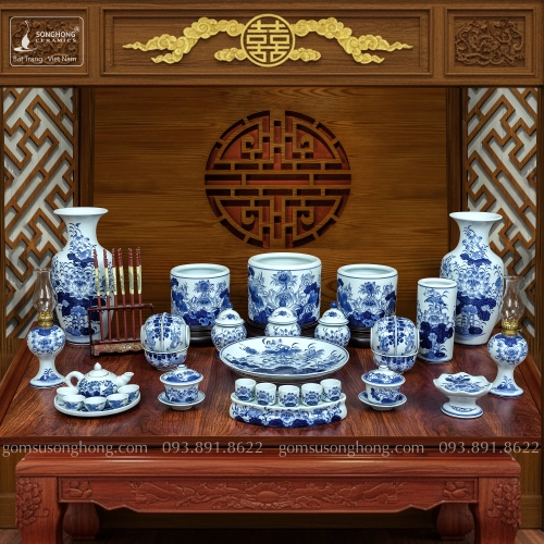 Bộ Đồ Thờ Men Rong Cổ Truyền - Mẫu 7