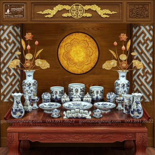 Bộ Đồ Thờ Men Rong Vẽ Vàng Kim - Mẫu 6