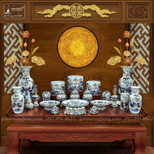 Bộ Đồ Thờ Men Rong Vẽ Vàng Kim - Mẫu 7