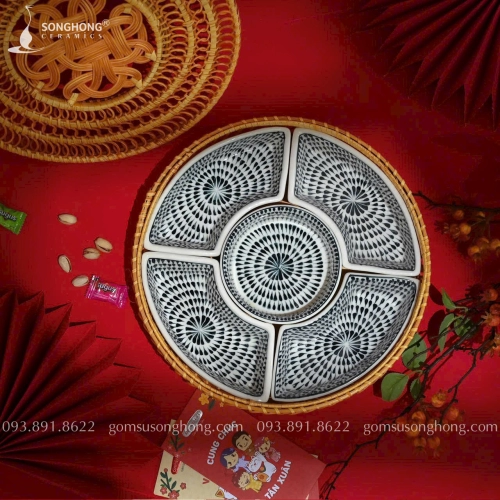 Bộ Khay Gốm Bát Tràng Vẽ Tay Tinh Xảo - Mẫu 10