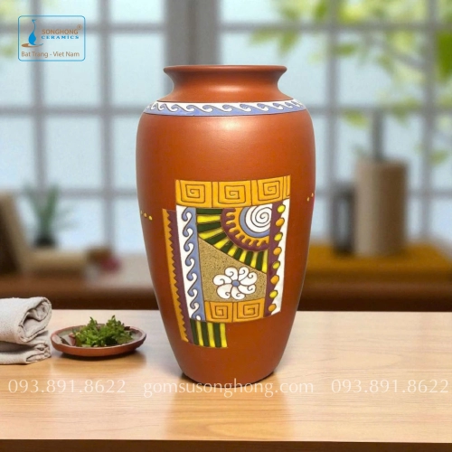 Bình Hoa Gốm Đất Đỏ Khắc Màu Nổi - Mẫu 8