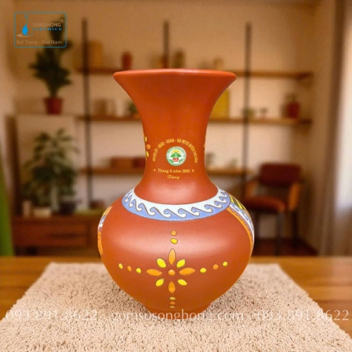 Bình Hoa Gốm Đất Đỏ Khắc Màu Nổi - Mẫu 12