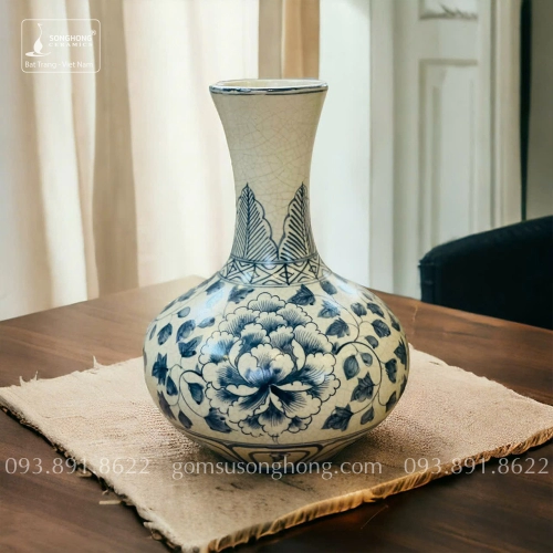 Bình Tỏi Gốm Men Rạn Giả Cổ Vẽ Tay- Mẫu 16