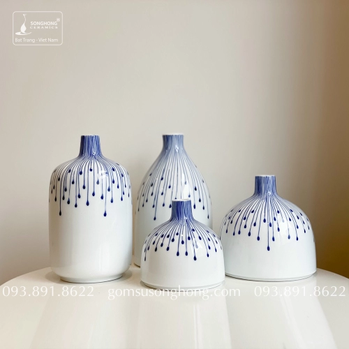 Bình Hoa Sứ Trắng Vẽ Tay - Mẫu 5