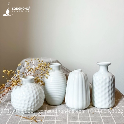 Bộ Bình Hoa Mini Sứ Trắng Decor - Mẫu 1