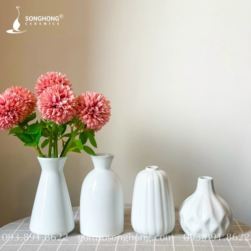 Bộ Bình Hoa Mini Sứ Trắng Decor - Mẫu 3