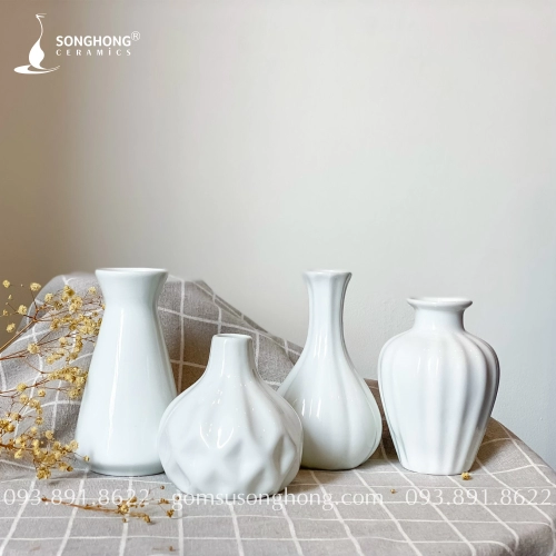 Bộ Bình Hoa Mini Sứ Trắng Decor - Mẫu 4