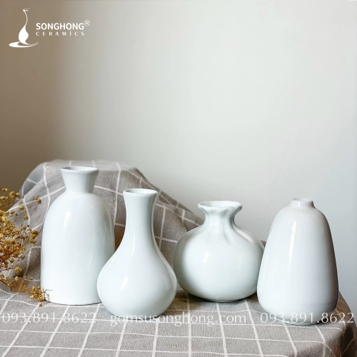 Bộ Bình Hoa Mini Sứ Trắng Decor - Mẫu 5