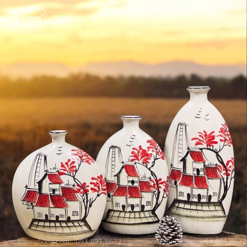 Lọ Hoa Gốm Men Khô Vẽ Tay - Mẫu 23