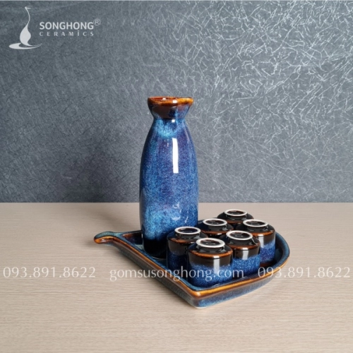 Bộ Bình Gốm Rượu Sake - Soju 380ml - SKHB02 kèm khay kê