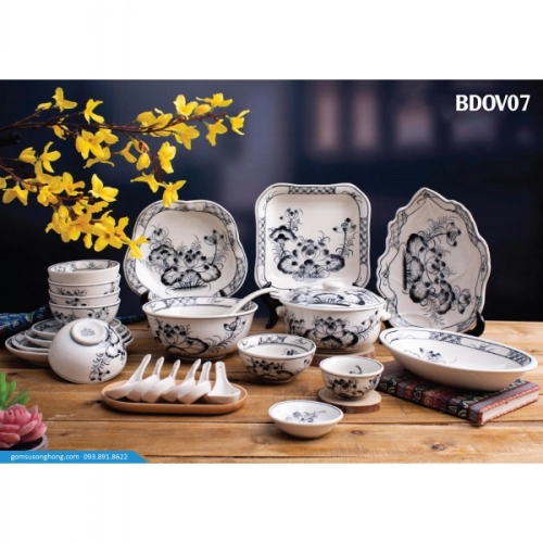 Bát Đĩa Vẽ Tay Hoa Sen - BD0V07