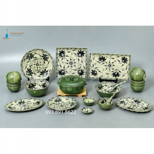 Bát Đĩa Vẽ Tay Hoa Dây - BD0V15