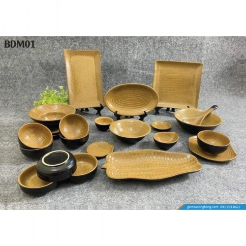 Bát Đĩa Men Nâu Cát - BDM01