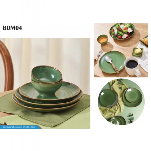 Bát Đĩa Men Xanh Ngọc Lục Bảo - BDM04
