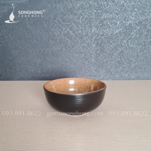 Tô Gốm 16.5cm Men Nâu Cát