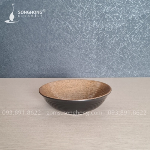 Tô Gốm Loe 18cm Men Nâu Cát