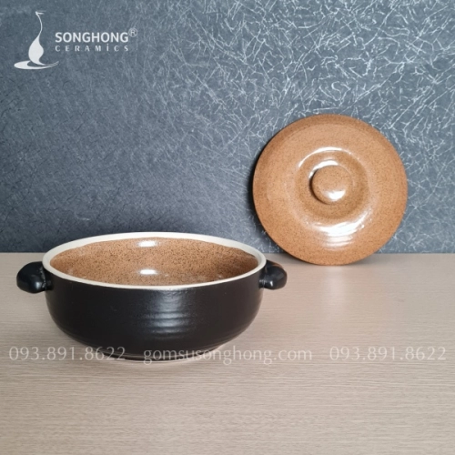 Âu Cơm Gốm 19cm Men Nâu Cát