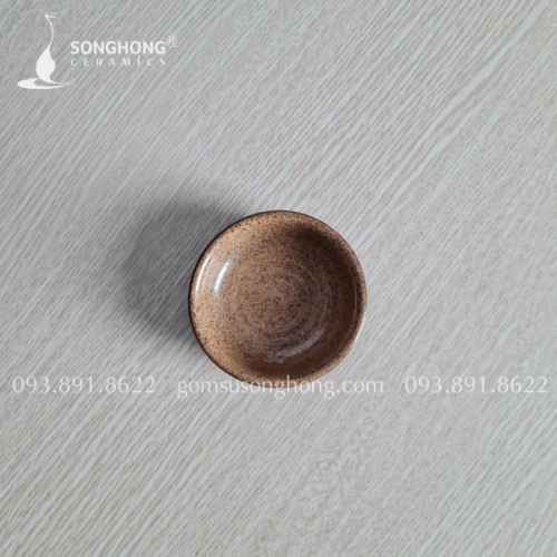 Sauce Dish / Đĩa Sốt Tròn 8cm Gốm Men Nâu Cát
