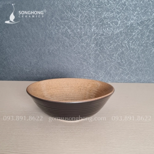 Tô Gốm Loe 22cm Men Nâu Cát