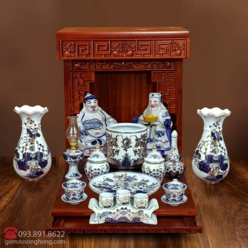 Bộ Đồ Thờ Men Rong Vẽ Vàng Kim - Mẫu 1