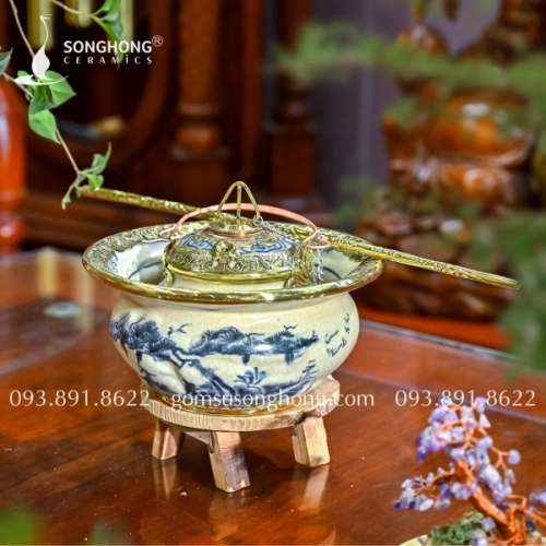 Bộ Điếu Bát Men Rạn Bọc Đồng - M01