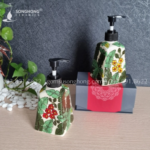 Bình Gốm Chiết Amenities Vẽ Tay Cho Homestay - M6
