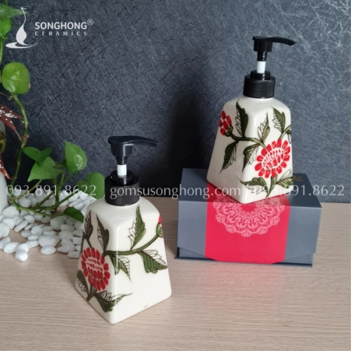 Bình Gốm Đựng Nước Rửa Tay Vẽ Vintage Cổ Điển Có Vòi Nhấn - M7