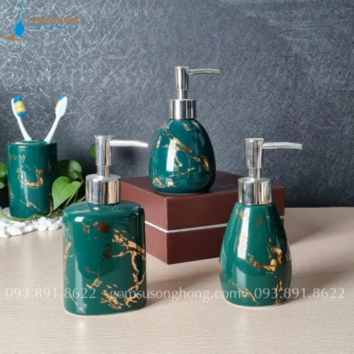 Bộ Bình & Phụ Kiện Amenities Buồng Phòng Cho Resort Khách Sạn Cao Cấp - Vân Vàng Kim