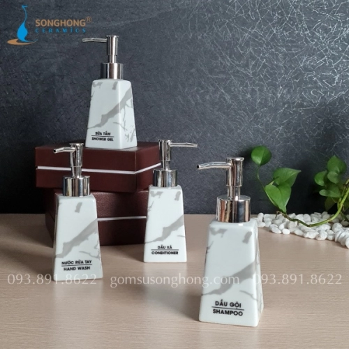 Bộ 4 Bình Sứ Vân Đá Chiết Dung Dịch Cho Khách Sạn 160ml - Mẫu 3