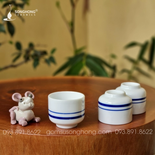 Ly Sứ Rượu Sake - Soju Viền Xanh