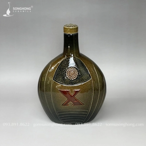 Bình Rượu Gốm Khắc Nổi 750ml - M5