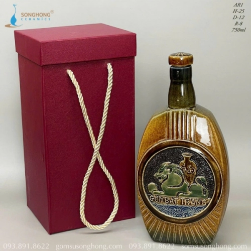 Bình Rượu Gốm Khắc Nổi 750ml - M4
