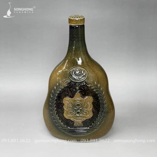 Bình Rượu Gốm Khắc Nổi 750ml - M2